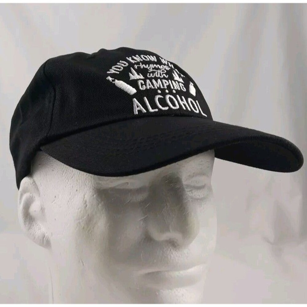 "You Know What Rhymes With Camping...Alcohol" Black Strapback Hat/Cap-NEW!